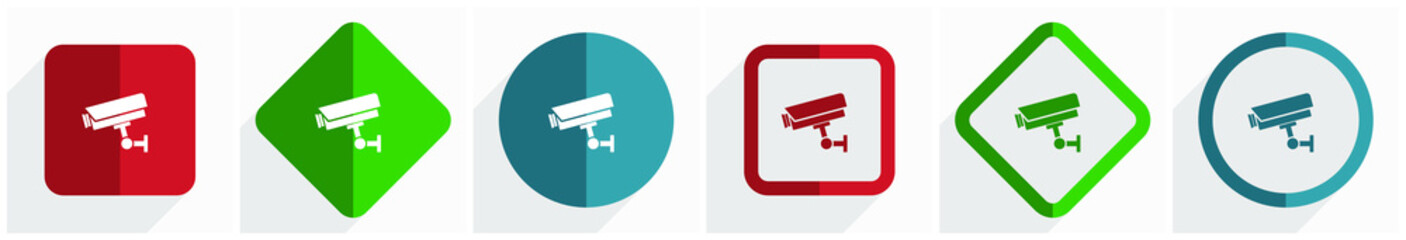 Poster - Cctv camera icon set, flat design vector illustration in 6 options for webdesign and mobile applications in eps 10