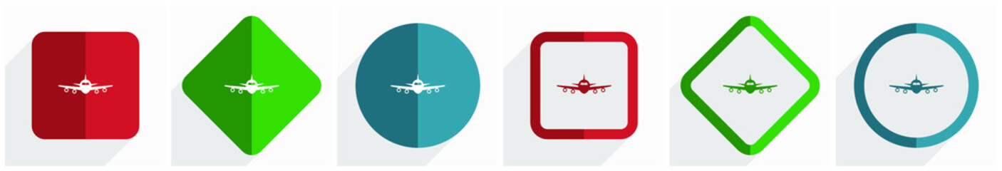 Poster - Flight, plane, aircraf icon set, flat design vector illustration in 6 options for webdesign and mobile applications in eps 10