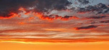 Background Of Cloudscape With Beautiful Red Sunset Clouds On Sky