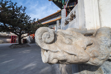 Canvas Print - Details of pavilion in area of ancient Shouhuang Palace located in Jingshan Park, former imperial park in Beijing, China