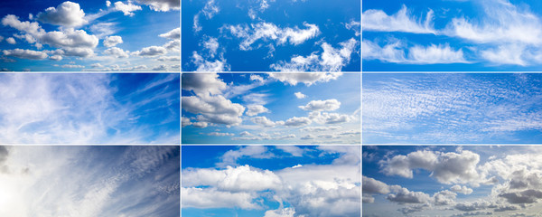 backgrounds set with blue sky with white clouds