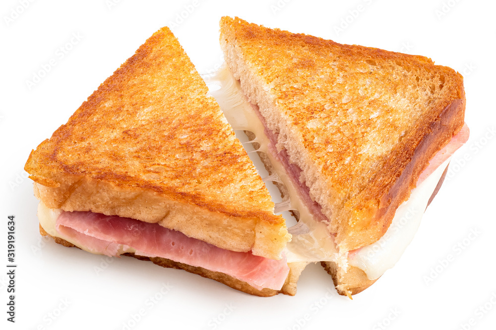 Cheese and ham toasted sandwich. - obrazy, fototapety, plakaty 