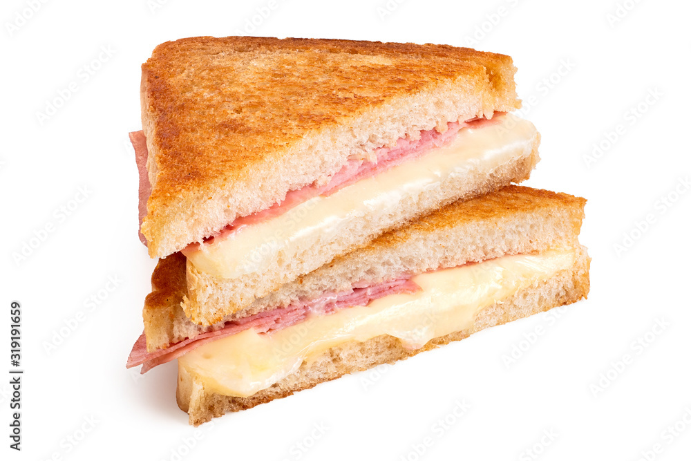 Cheese and ham toasted sandwich. - obrazy, fototapety, plakaty 