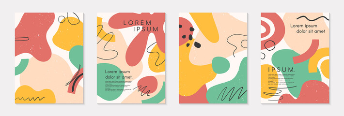 Wall Mural - set of modern colorful vector collages with hand drawn organic shapes and textures.trendy contempora