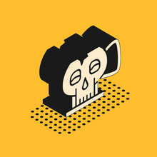 Isometric Cup From The Skull Icon Isolated On Yellow Background. Vector Illustration