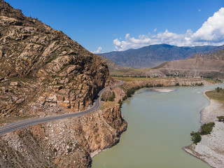 Road in Altai mountains. Chuysky tract in Altai Republic, Siberia, Russia