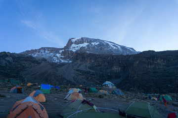 Camp near the summit of Mount Kilimanjaro (highest mountain of Africa at 5895m amsl) in Tanzania