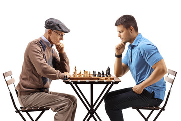 Poster - Senior man and a young man playing chess