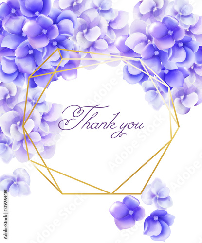 Wedding invitation card thank you with watercolor vibrant violet flowers