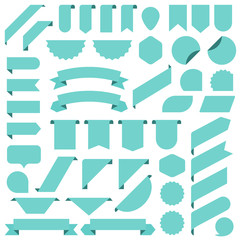Fototapete - Set of turquoise blank banners ribbon. Tag, label in a flat design