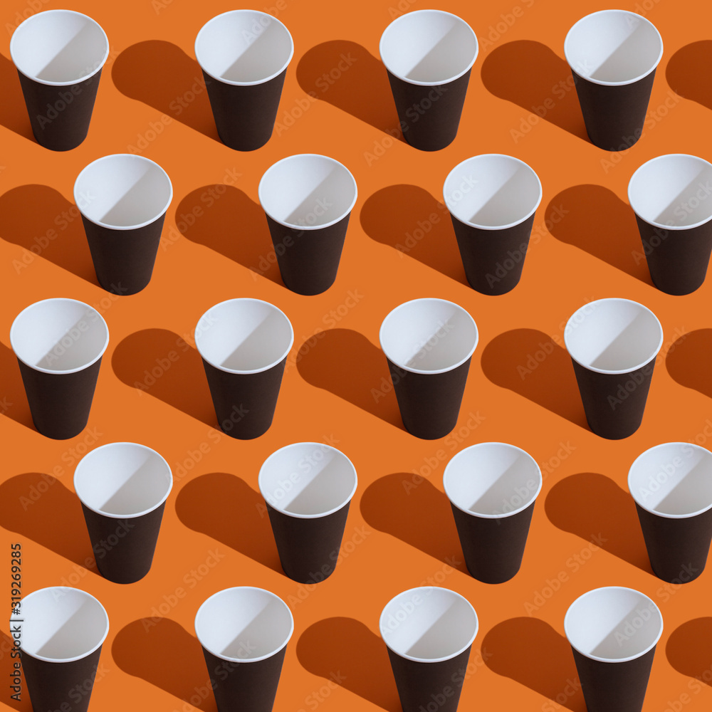 Seamless pattern of black paper coffee cup on colorful background ...