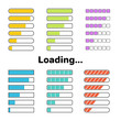 Colorful loading or progress bars set. Different type web UI elements. Vector design