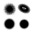 Set of halftone backgrounds. Dotted abstract forms. Black dots vector illustration. Blank design elements collection.