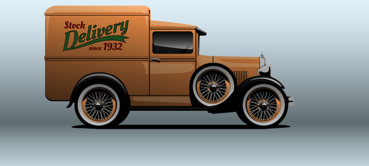 Vintage delivery car in vector.