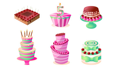 Wall Mural - Decorated cakes for holidays and birthday vector illustration