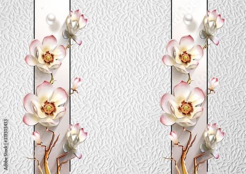 Dekoracja na wymiar  projekt-tapety-3d-z-cegla-i-kwiatami-do-fototapety