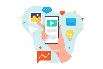 Vector illustration Hand holding the smartphone
