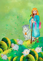 Sticker - Jesus good Shepherd, christian background for children