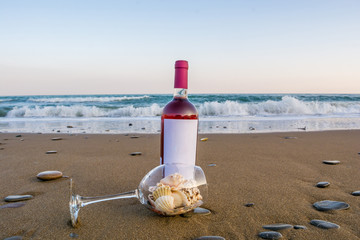 Bottle of wine on the beach