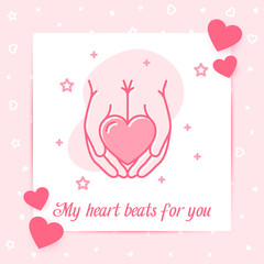 Wall Mural - Heart in hand valentine card love text icon vector