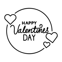 Poster - happy valentines day lettering with frame circular and hearts