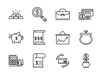 Sticker - money business cash finance icon collection line design