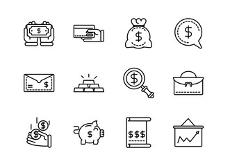 Poster - money business cash finance icon collection line design