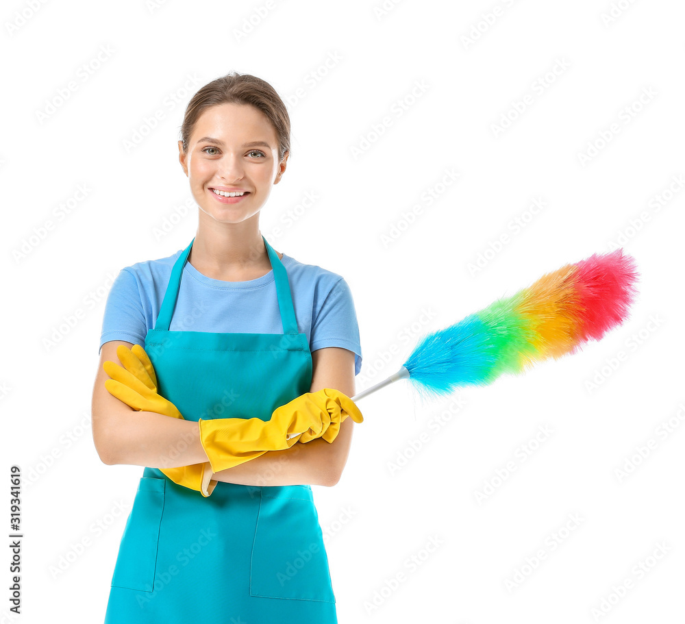 Portrait of janitor on white background