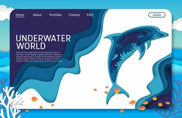 Wall Mural - underwater world vector website landing page design template