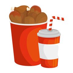 Wall Mural - set of chicken food in container with drink isolated icon