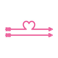 Sticker - arrows with shape heart in neon light, valentines day