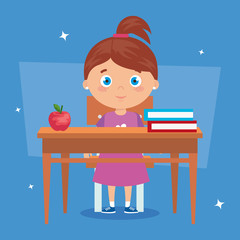 Poster - student girl sitting in school desk, back to school