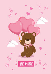 Sticker - cute teddy bear with balloons helium