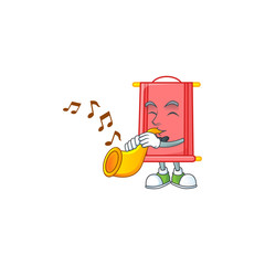 Sticker - cartoon character style of chinese red scroll performance with trumpet