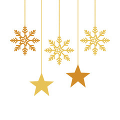 Sticker - snowflakes wit stars christmas hanging isolated icon