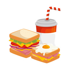 Wall Mural - delicious sandwiches with egg fried and drink isolated icon