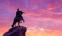 Saint Petersburg, Russia. The Bronze Horseman Monument At Sunset