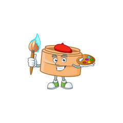 Canvas Print - Smart dimsum basket painter mascot icon with brush