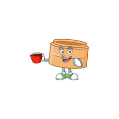 Wall Mural - cartoon character of dimsum basket with a cup of coffee