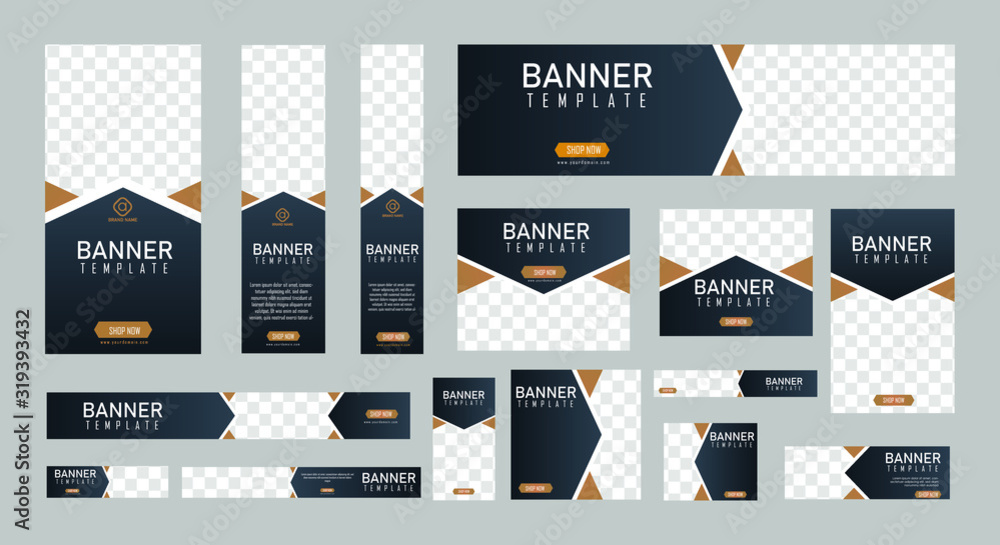 set of creative web banners of standard size with a place for photos.  Business ad banner. Vertical, horizontal and square template. vector illustration EPS 10 - obrazy, fototapety, plakaty 