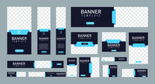 Set Of Creative Web Banners Of Standard Size With A Place For Photos.  Business Ad Banner. Vertical, Horizontal And Square Template. Vector Illustration EPS 10