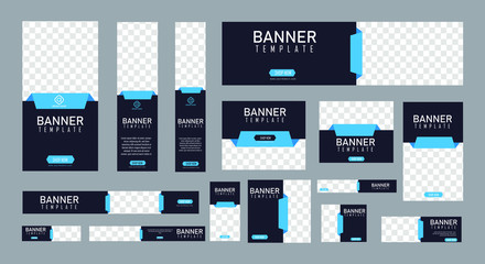 set of creative web banners of standard size with a place for photos.  Business ad banner. Vertical, horizontal and square template. vector illustration EPS 10