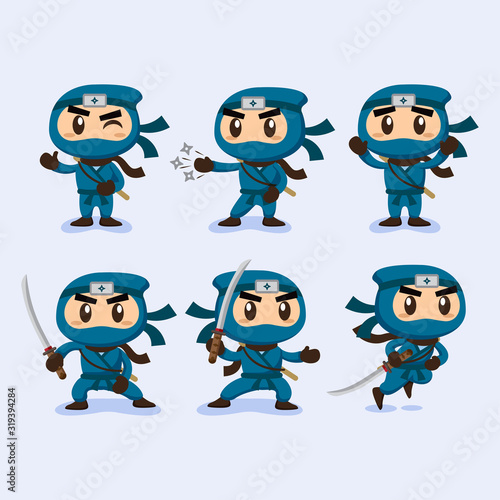 Fotomural Flat ninja character collection in different poses