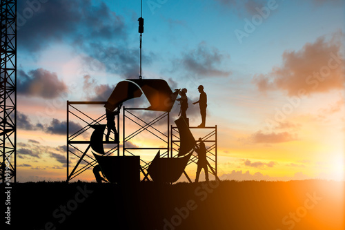 Fotografía Silhouette Team business engineer work Install environmental logo