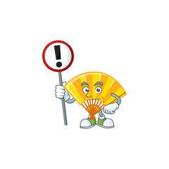 Sticker - A picture of Cartoon mascot of gold chinese folding fan rise up a broad