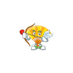 Poster - A romantic sweet gold chinese folding fan Cupid with arrow and wings