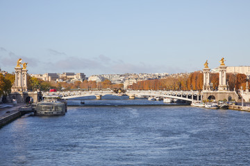 Wall Mural - Alexander III bridge view and Seine river in a sunny autumn day in Paris, France