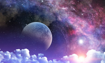 Wall Mural - full moon in night starry sky