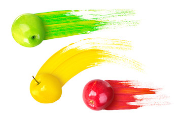 Sticker - RW Green yellow and red apples on a white background