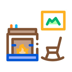 Sticker - Rocking Chair near Fireplace Icon Vector. Outline Rocking Chair near Fireplace Sign. Isolated Contour Symbol Illustration